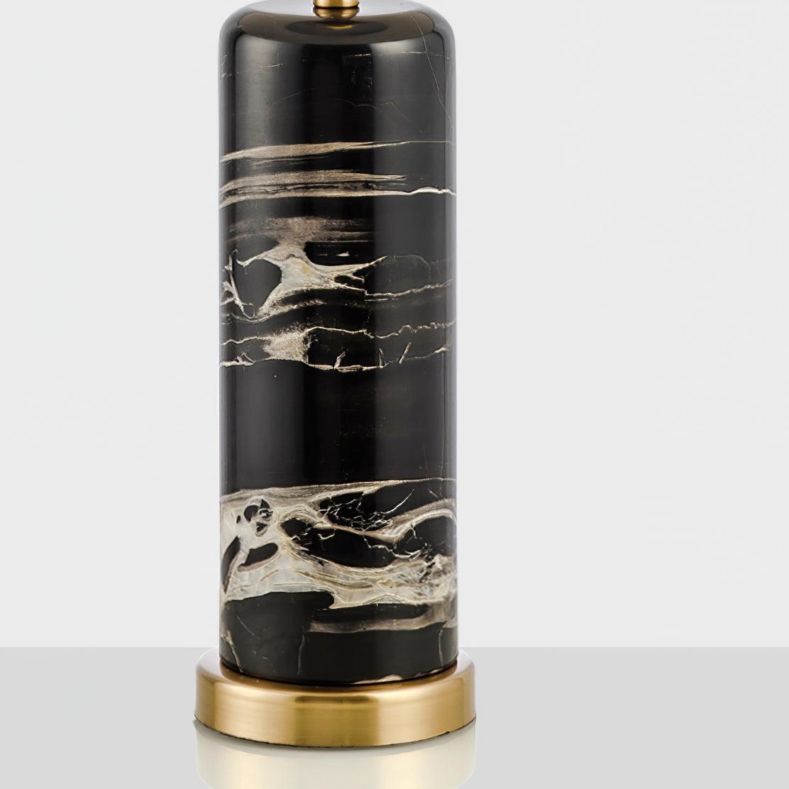 Cliff Table Lamp | Metal, Marble, Fabric | Black Marble, White Shade
