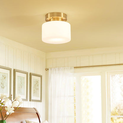 Clinio Flush Mount Ceiling Light | Brass & Glass | White Shade