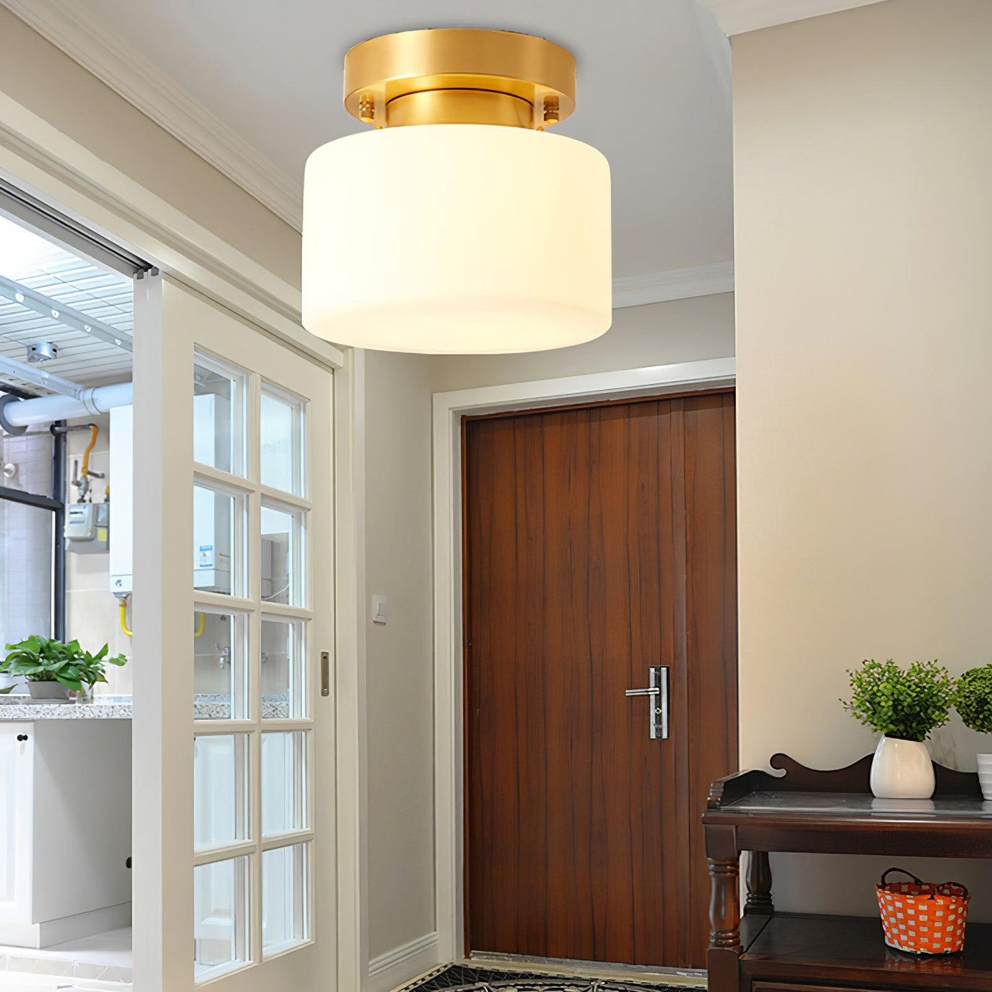 Clinio Flush Mount Ceiling Light | Brass & Glass | White Shade