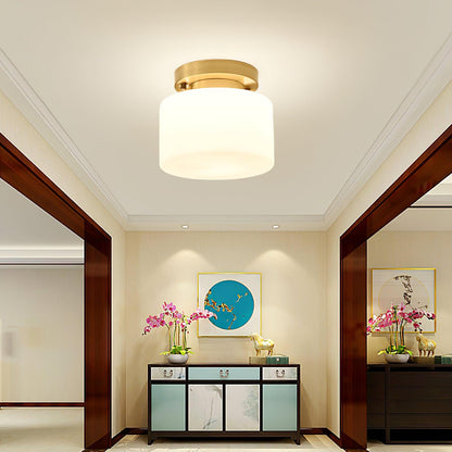 Clinio Flush Mount Ceiling Light | Brass & Glass | White Shade