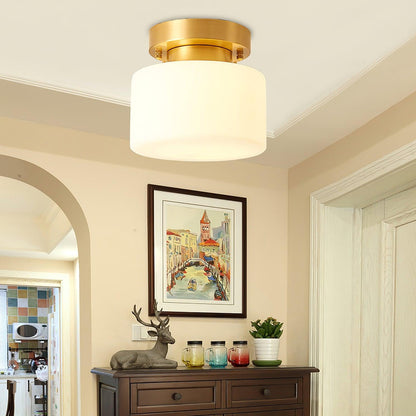 Clinio Flush Mount Ceiling Light | Brass & Glass | White Shade
