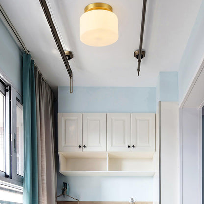 Clinio Flush Mount Ceiling Light | Brass & Glass | White Shade