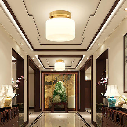 Clinio Flush Mount Ceiling Light | Brass & Glass | White Shade