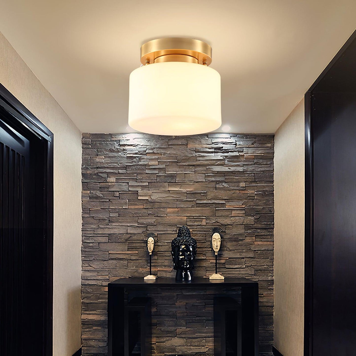 Clinio Flush Mount Ceiling Light | Brass & Glass | White Shade