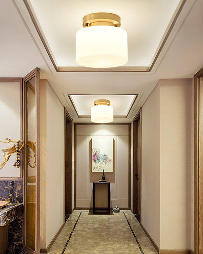 Clinio Flush Mount Ceiling Light | Brass & Glass | White Shade