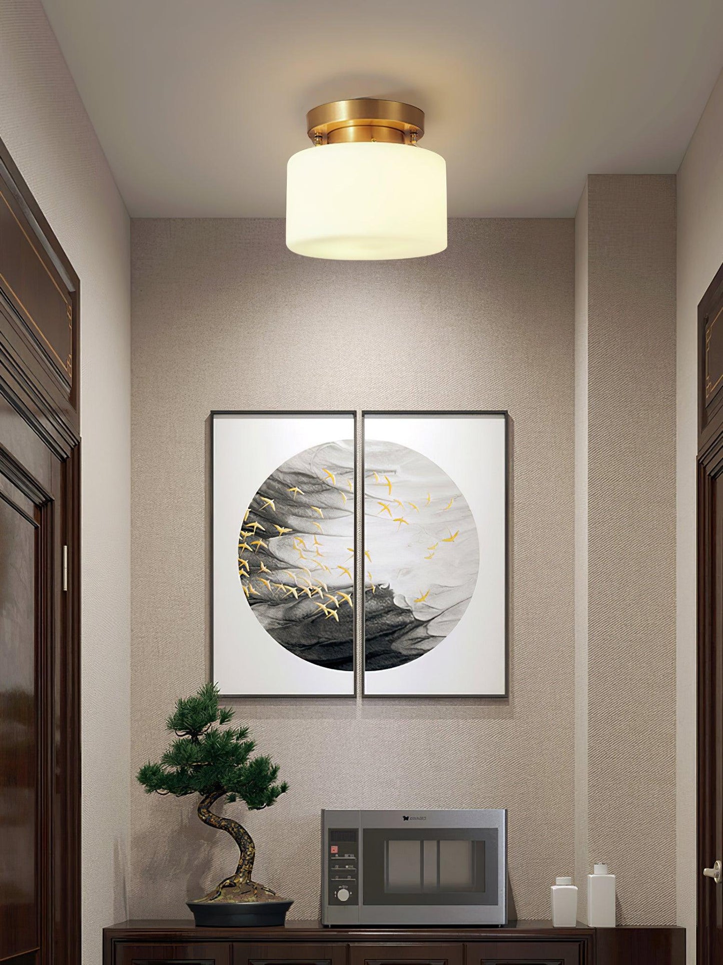 Clinio Flush Mount Ceiling Light | Brass & Glass | White Shade