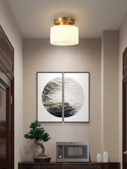 Clinio Flush Mount Ceiling Light | Brass & Glass | White Shade