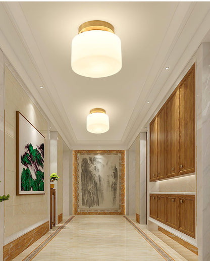 Clinio Flush Mount Ceiling Light | Brass & Glass | White Shade