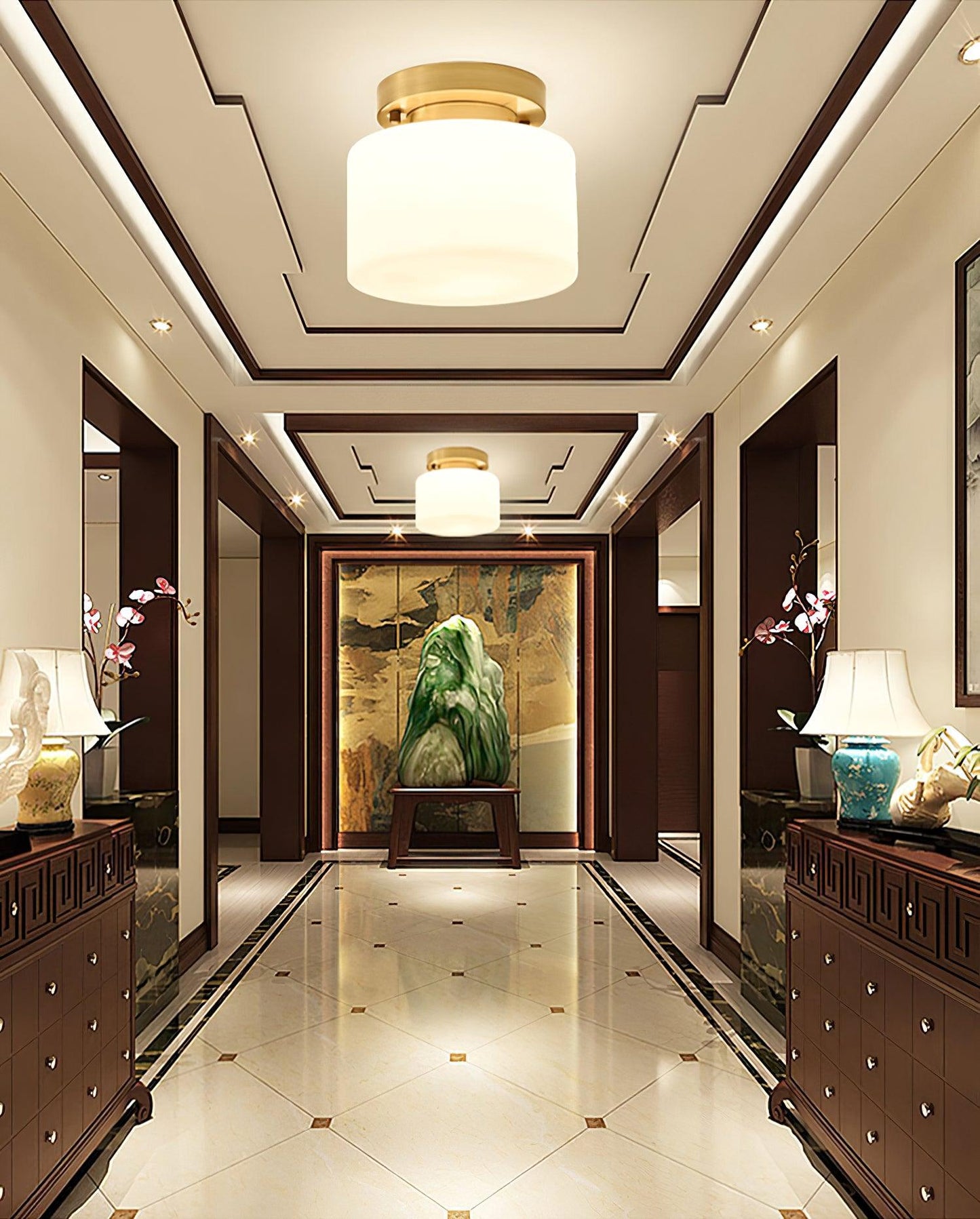 Clinio Flush Mount Ceiling Light | Brass & Glass | White Shade