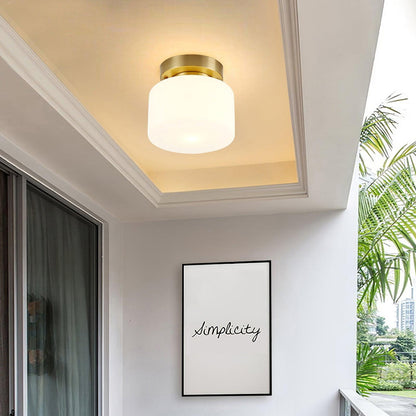 Clinio Flush Mount Ceiling Light | Brass & Glass | White Shade