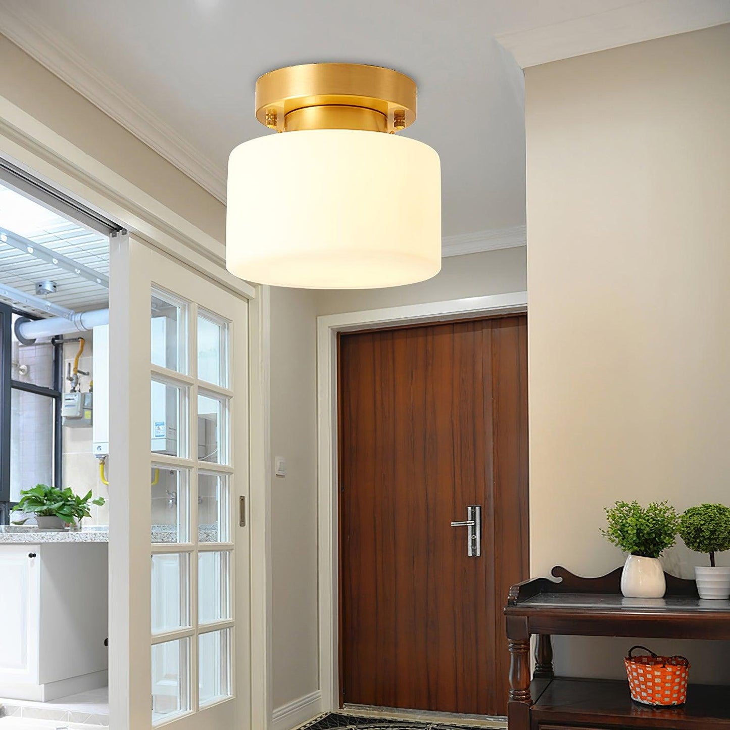 Clinio Flush Mount Ceiling Light | Brass & Glass | White Shade