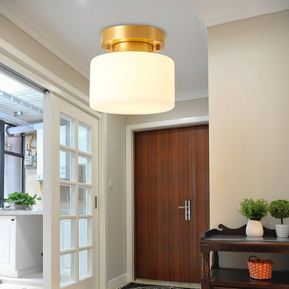Clinio Flush Mount Ceiling Light | Brass & Glass | White Shade