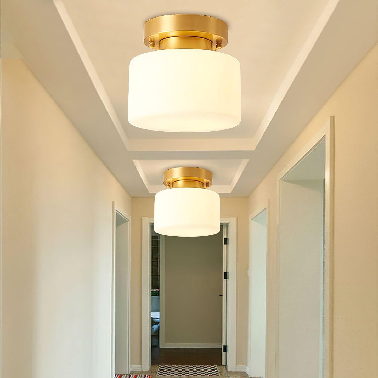 Clinio Flush Mount Ceiling Light | Brass & Glass | White Shade
