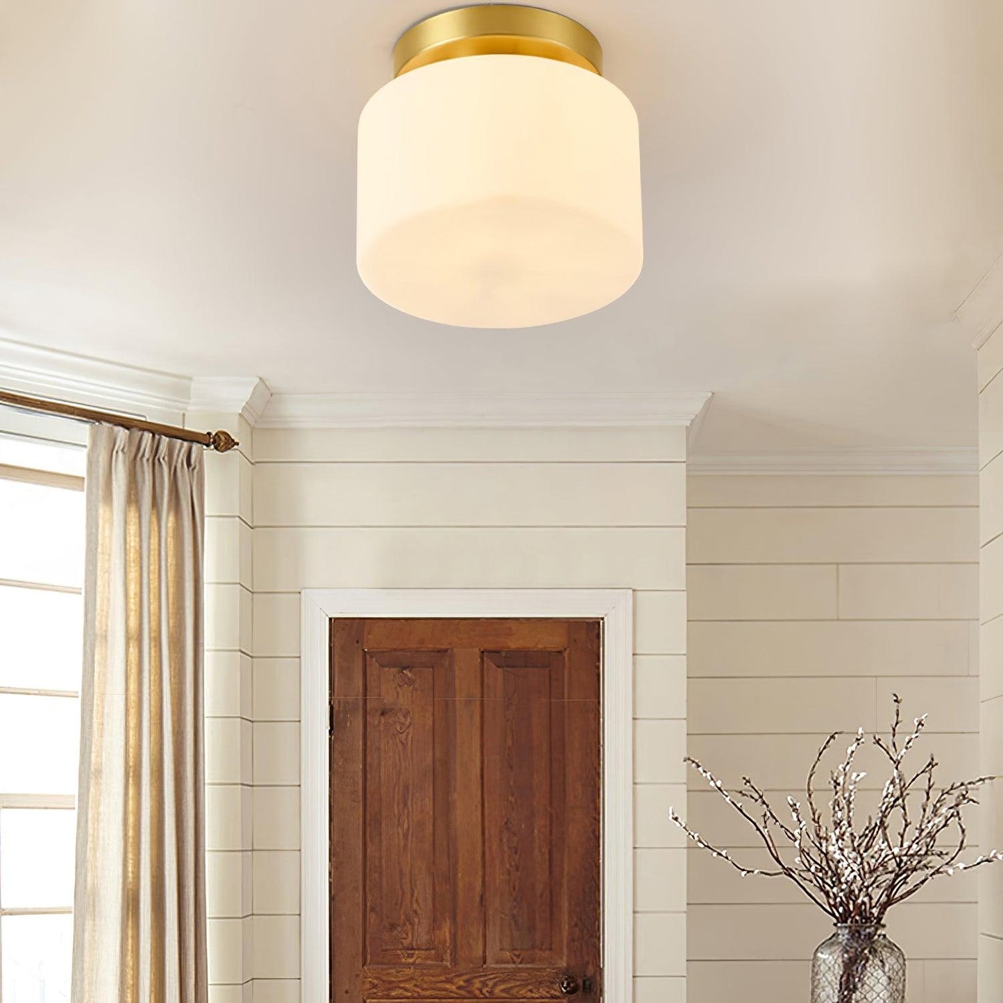 Clinio Flush Mount Ceiling Light | Brass & Glass | White Shade