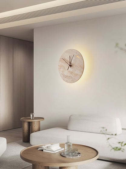 Clock Wall Lamp | Travertine Stone | Yellow
