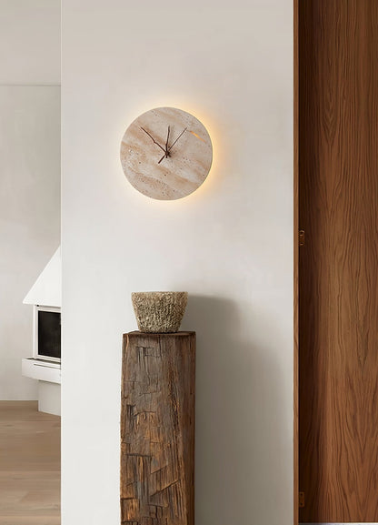 Clock Wall Lamp | Travertine Stone | Yellow