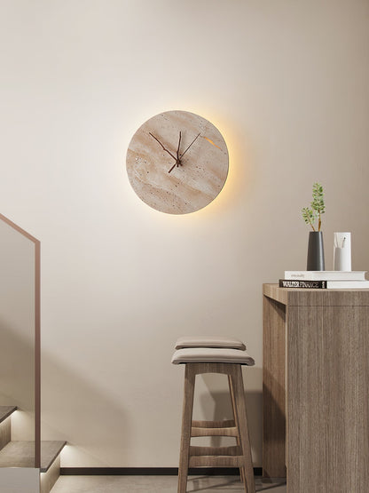 Clock Wall Lamp | Travertine Stone | Yellow
