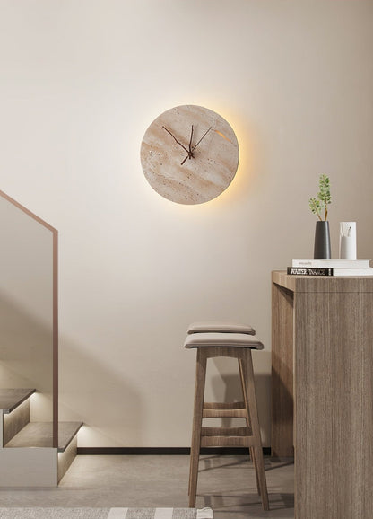 Clock Wall Lamp | Travertine Stone | Yellow