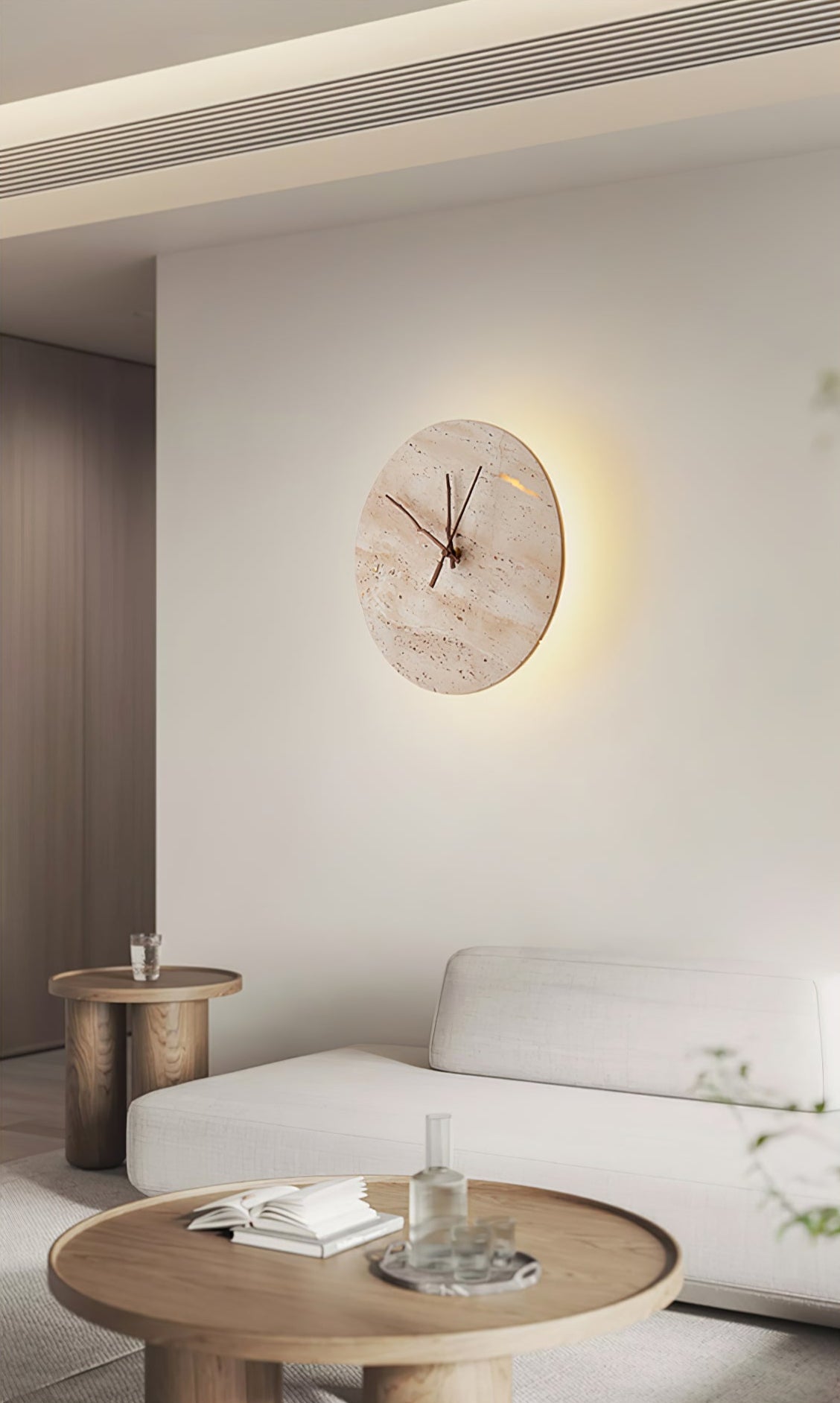 Clock Wall Lamp | Travertine Stone | Yellow