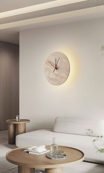 Clock Wall Lamp | Travertine Stone | Yellow