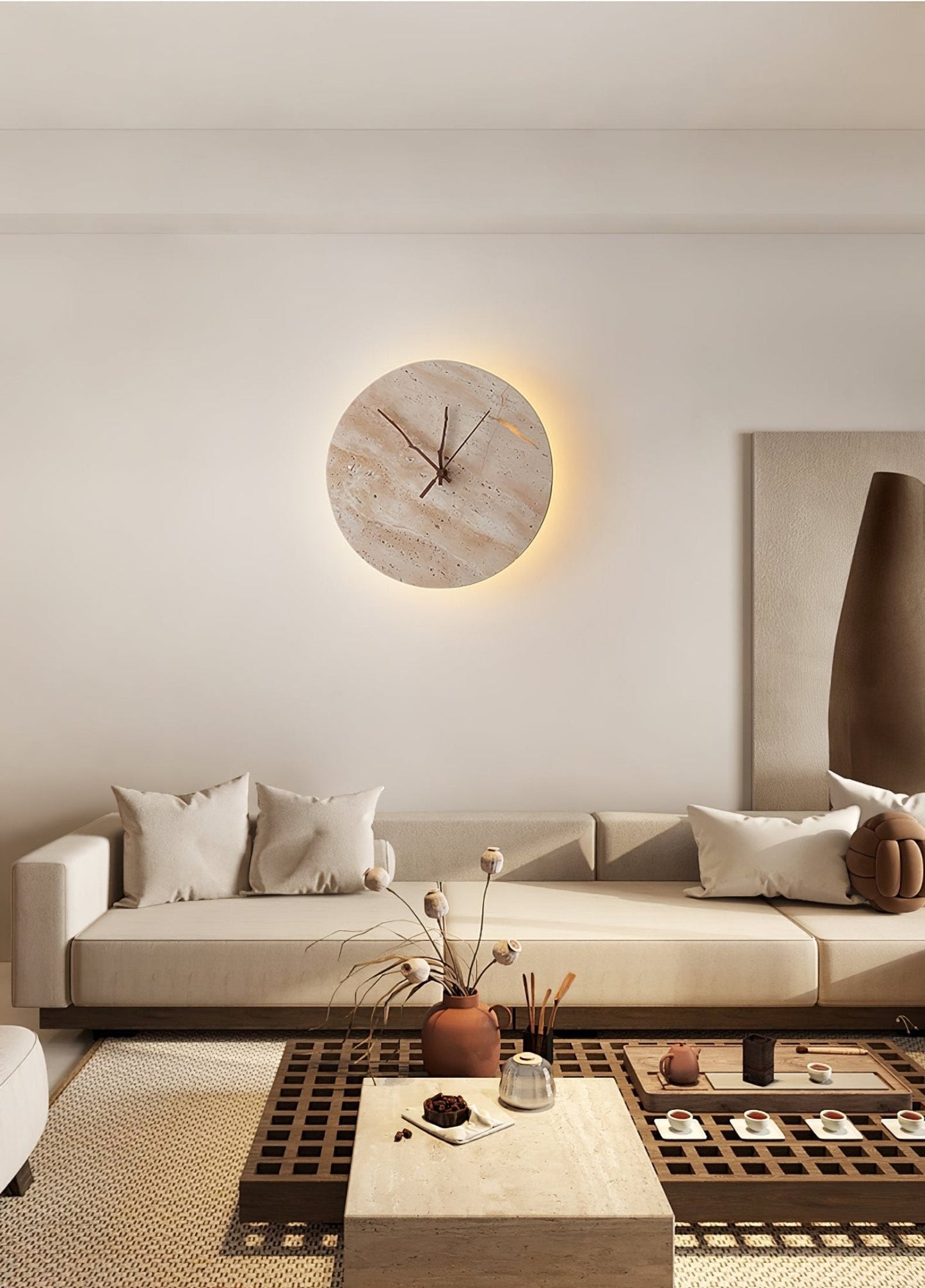Clock Wall Lamp | Travertine Stone | Yellow