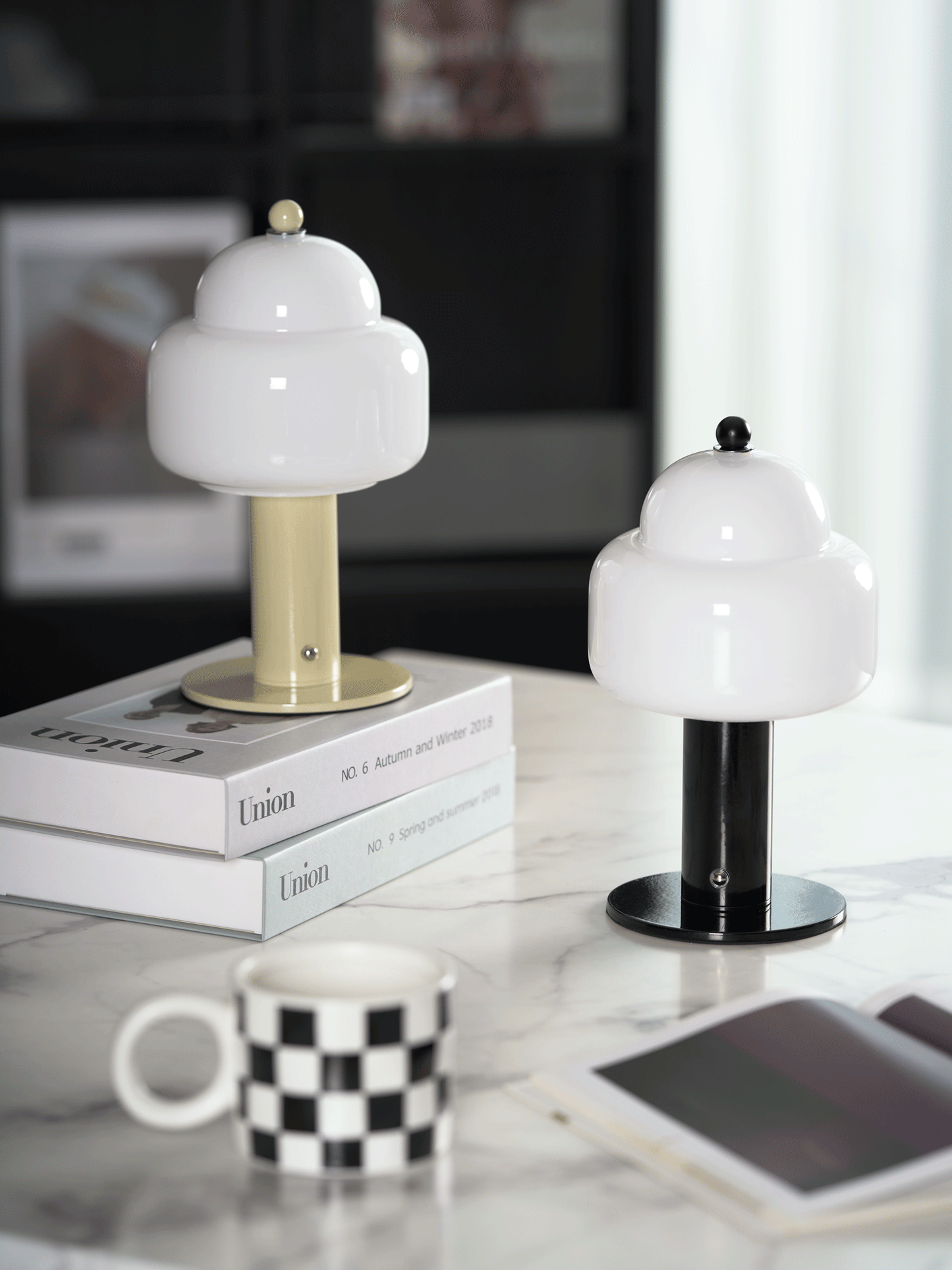 Cloud Dome Table Lamp | Frosted Glass & Metal | Black/Beige