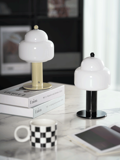 Cloud Dome Table Lamp | Frosted Glass & Metal | Black/Beige