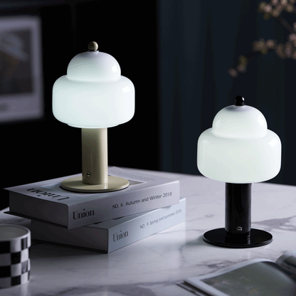 Cloud Dome Table Lamp | Frosted Glass & Metal | Black/Beige