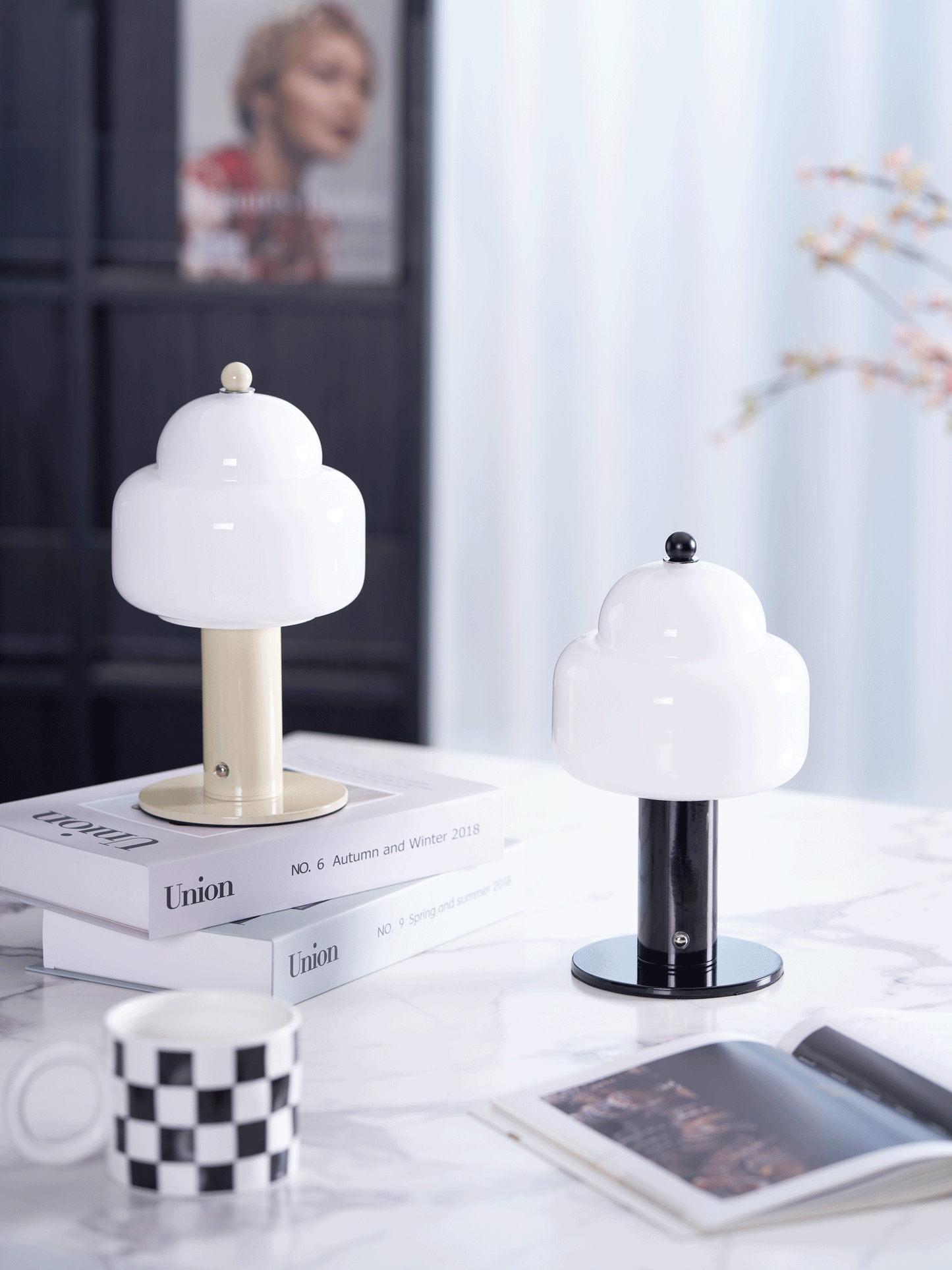 Cloud Dome Table Lamp | Frosted Glass & Metal | Black/Beige