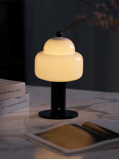 Cloud Dome Table Lamp | Frosted Glass & Metal | Black/Beige