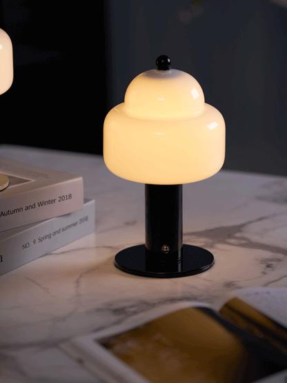 Cloud Dome Table Lamp | Frosted Glass & Metal | Black/Beige