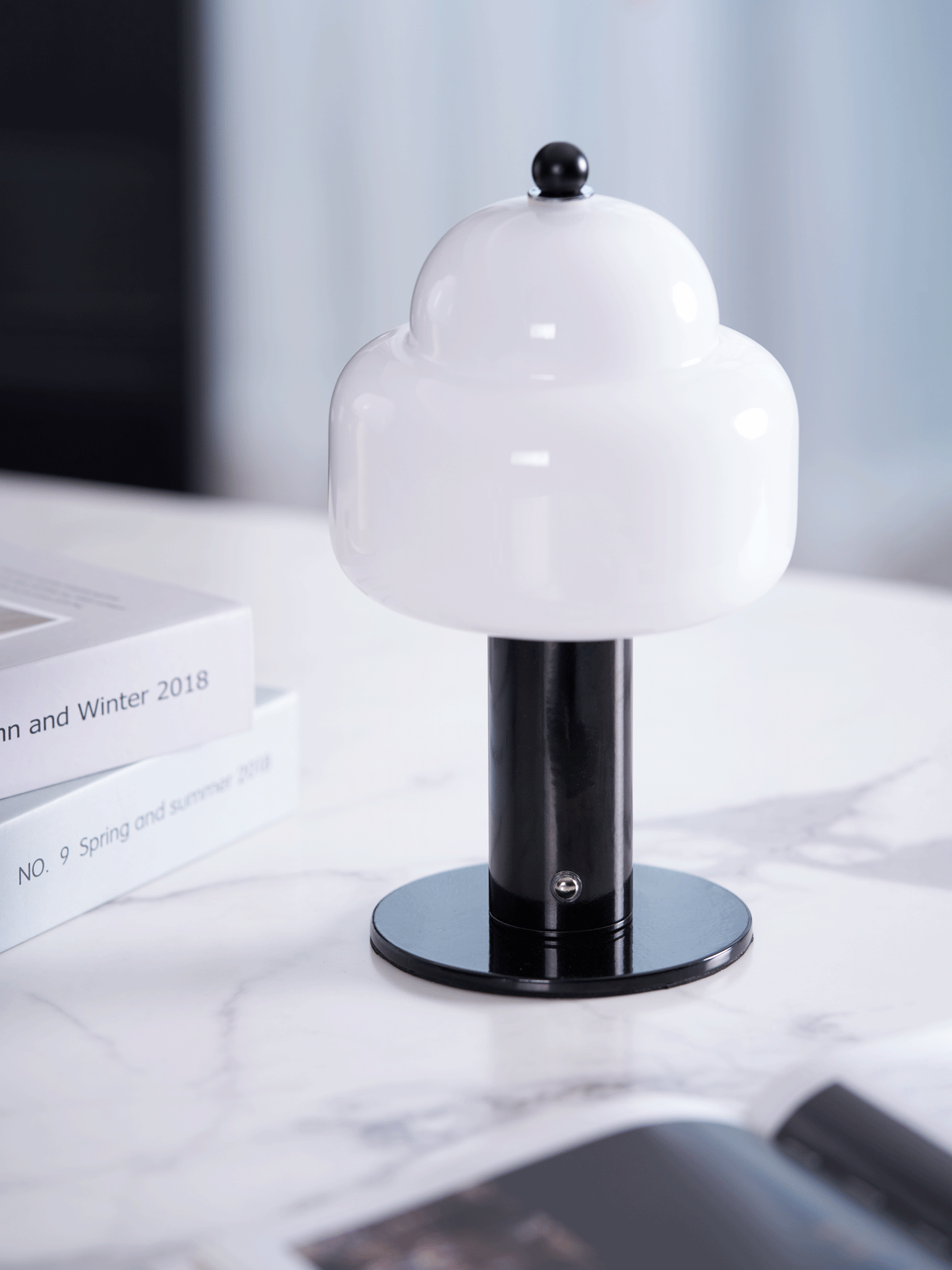 Cloud Dome Table Lamp | Frosted Glass & Metal | Black/Beige