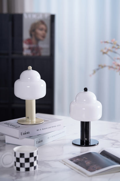Cloud Dome Table Lamp | Frosted Glass & Metal | Black/Beige