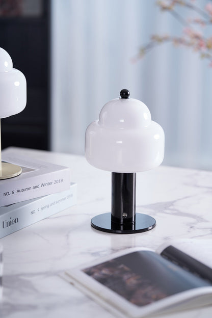 Cloud Dome Table Lamp | Frosted Glass & Metal | Black/Beige