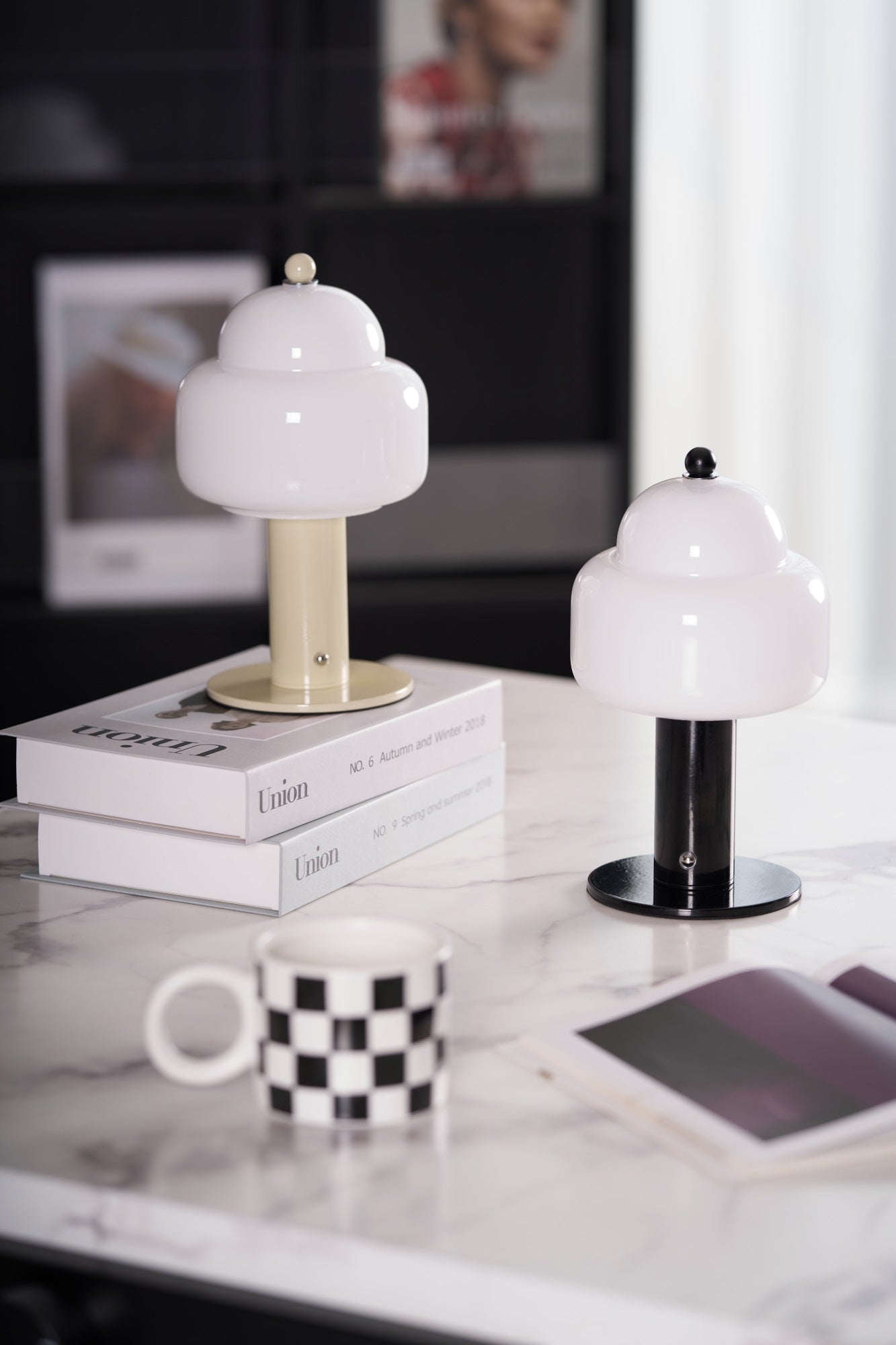 Cloud Dome Table Lamp | Frosted Glass & Metal | Black/Beige