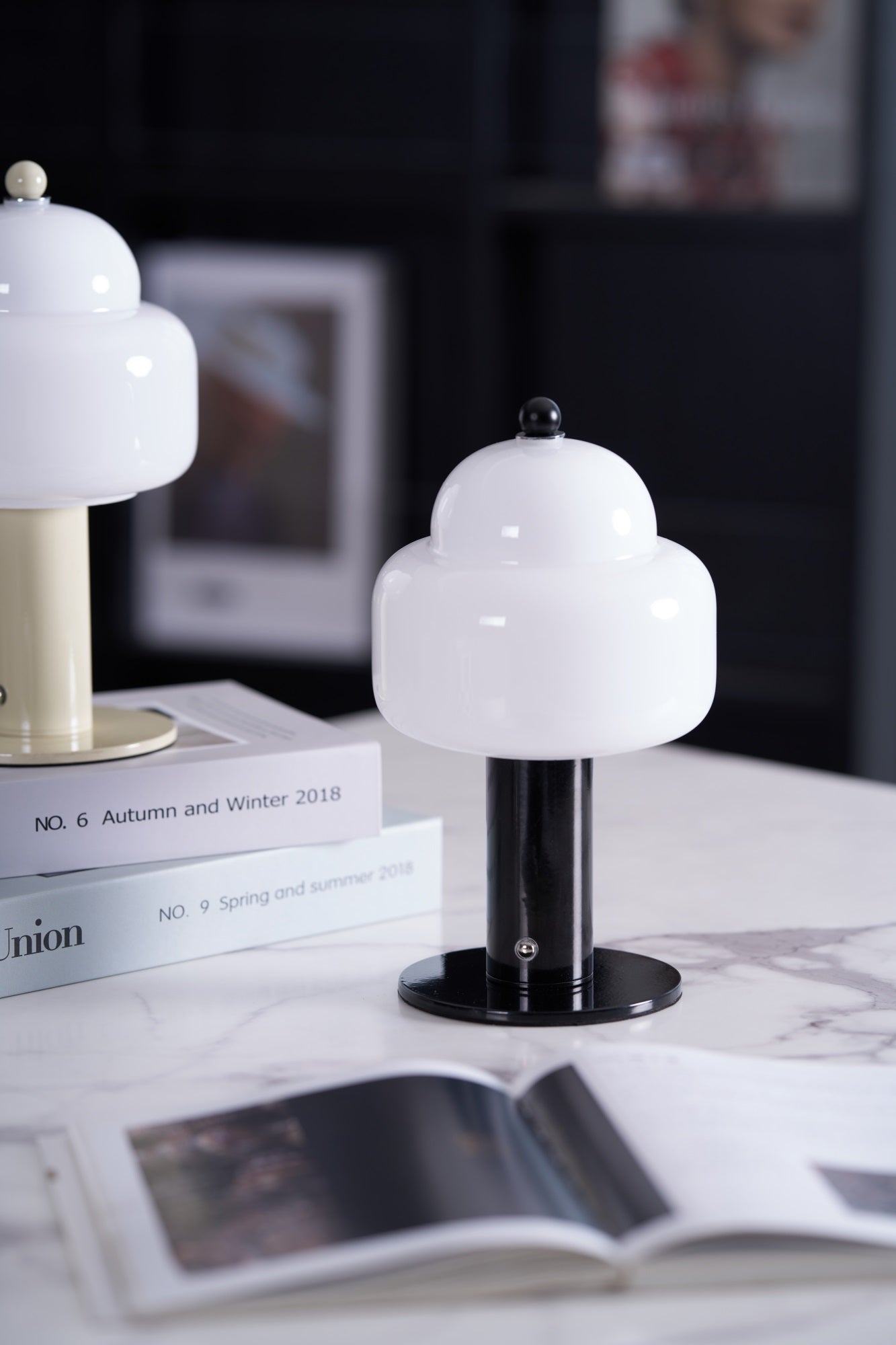Cloud Dome Table Lamp | Frosted Glass & Metal | Black/Beige