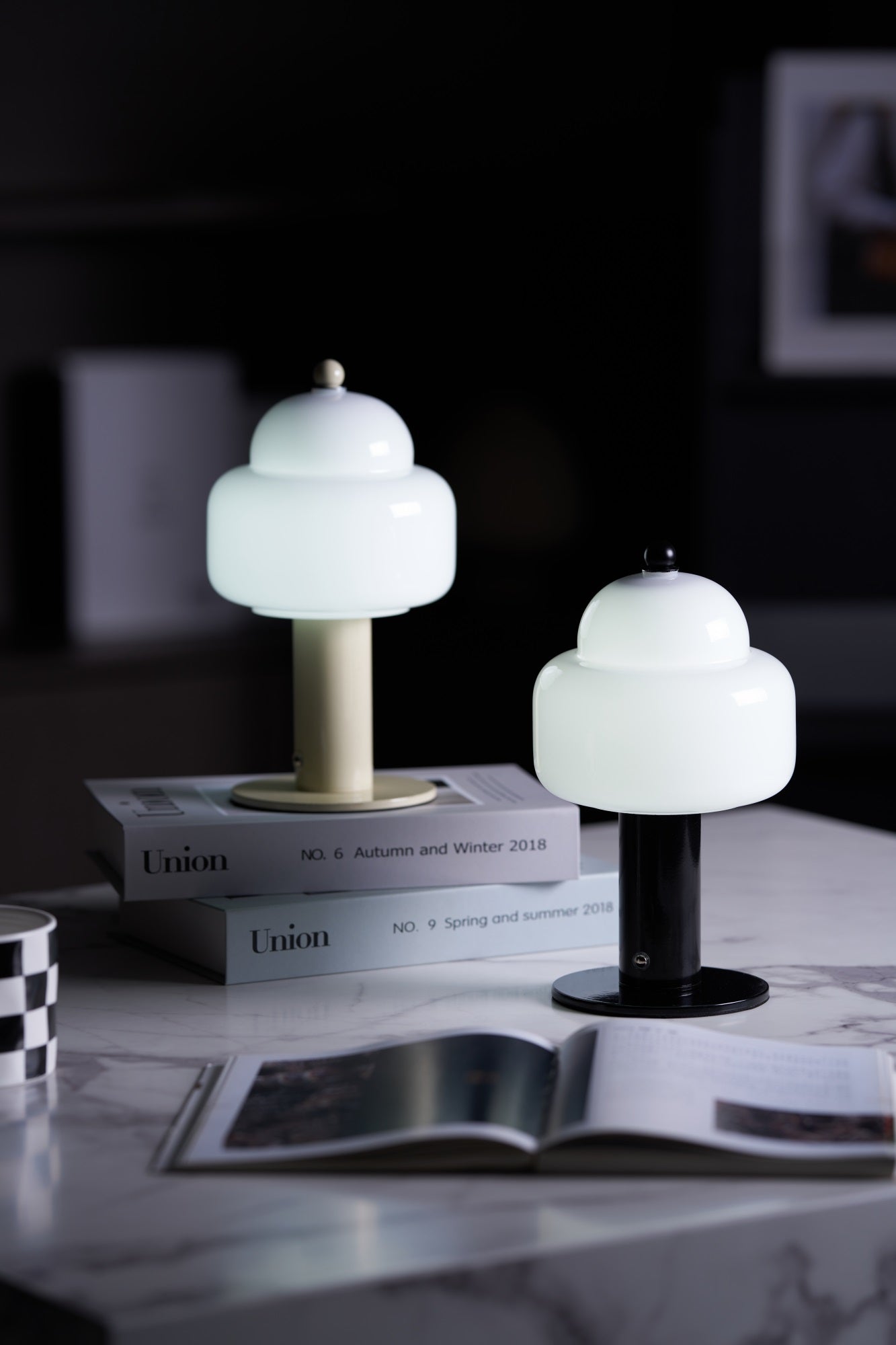 Cloud Dome Table Lamp | Frosted Glass & Metal | Black/Beige