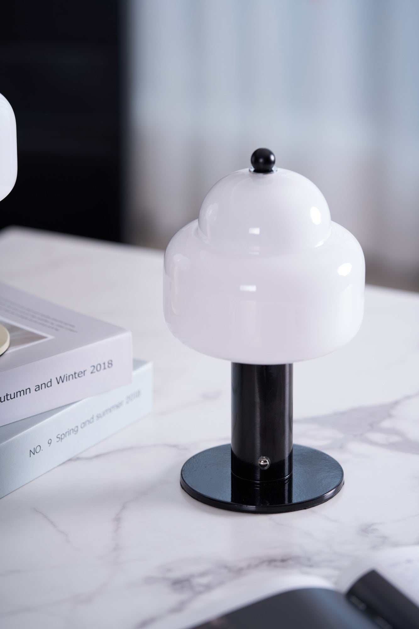 Cloud Dome Table Lamp | Frosted Glass & Metal | Black/Beige