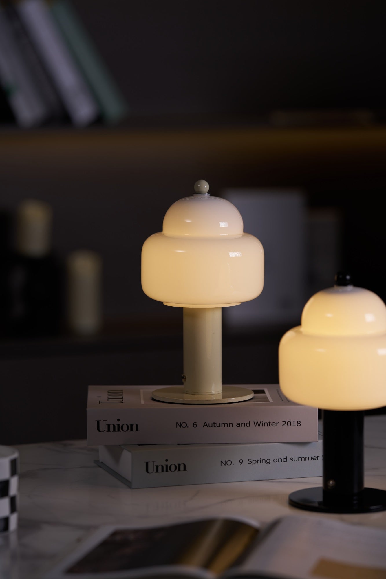 Cloud Dome Table Lamp | Frosted Glass & Metal | Black/Beige