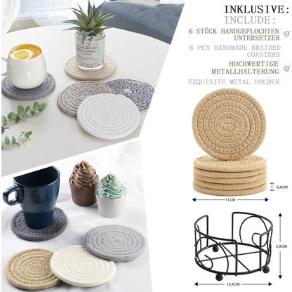 Cotton Rope Coasters | Eco-Friendly & Absorbent | Set of 6 (White)