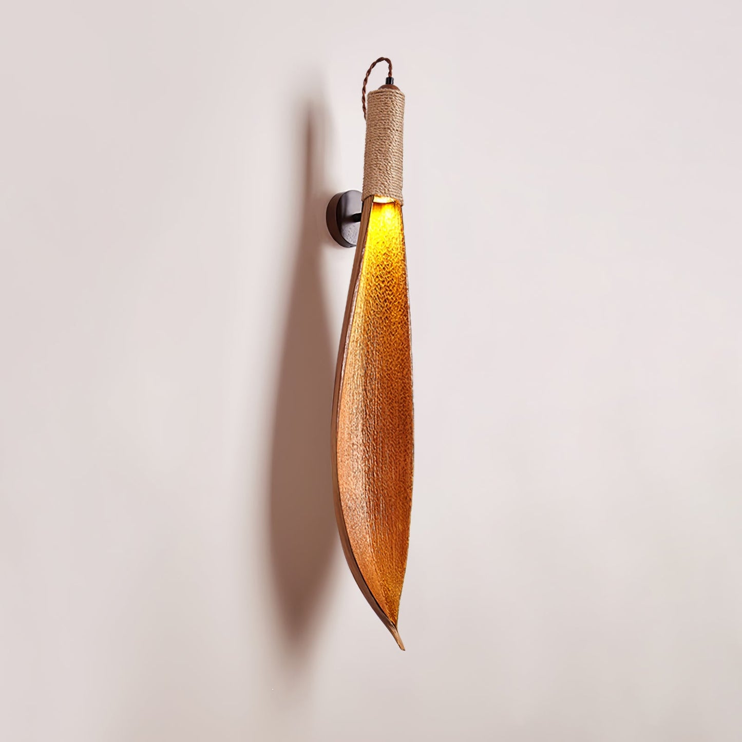 Cocoa Leaf Wall Sconce | Natural Leaf & Hemp Rope | Black