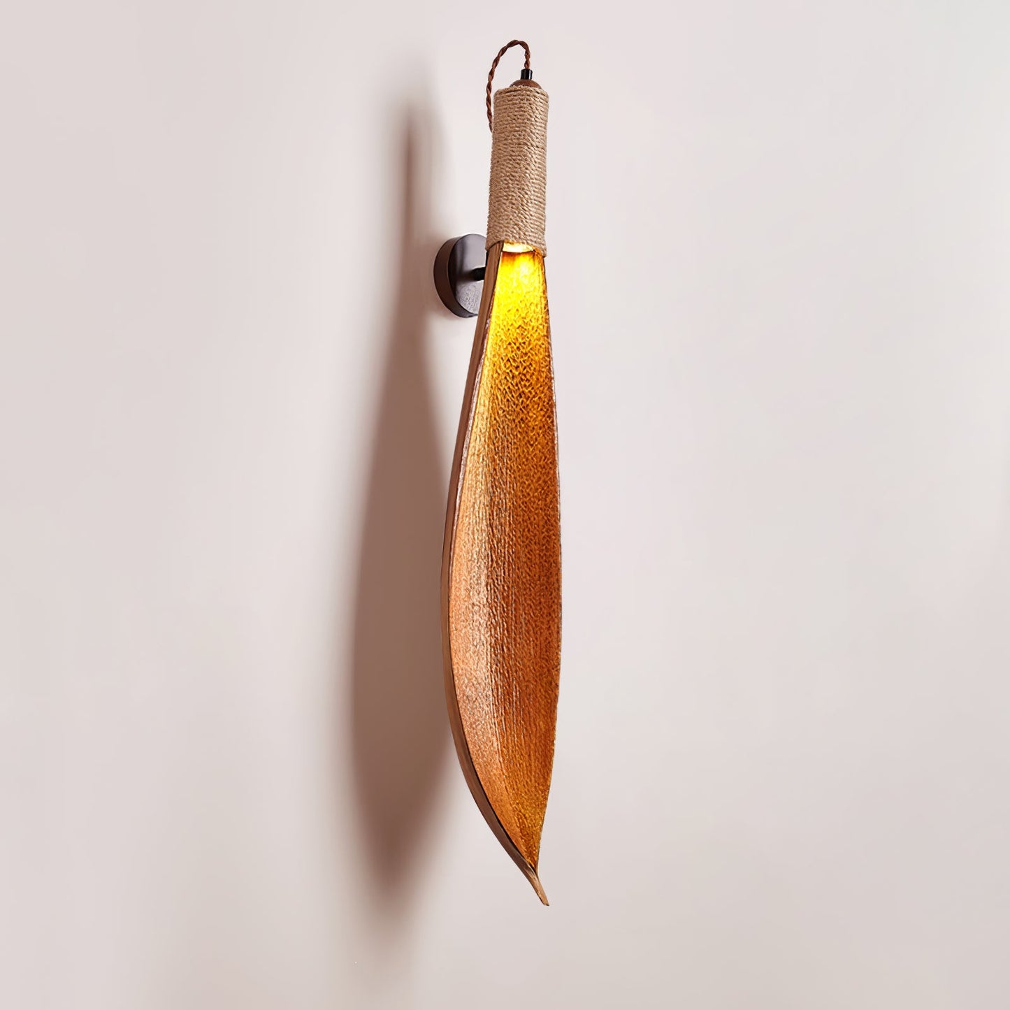 Cocoa Leaf Wall Sconce | Natural Leaf & Hemp Rope | Black