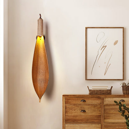 Cocoa Leaf Wall Sconce | Natural Leaf & Hemp Rope | Black