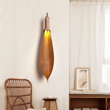 Cocoa Leaf Wall Sconce | Natural Leaf & Hemp Rope | Black