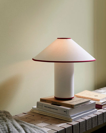Colette Table Lamp | Art Deco Design | Red Wine Base & White Shade