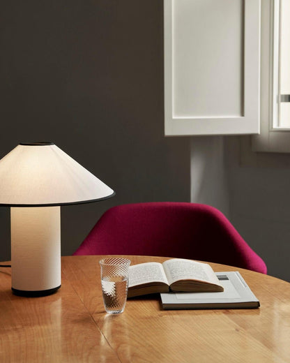 Colette Table Lamp | Art Deco Design | Red Wine Base & White Shade