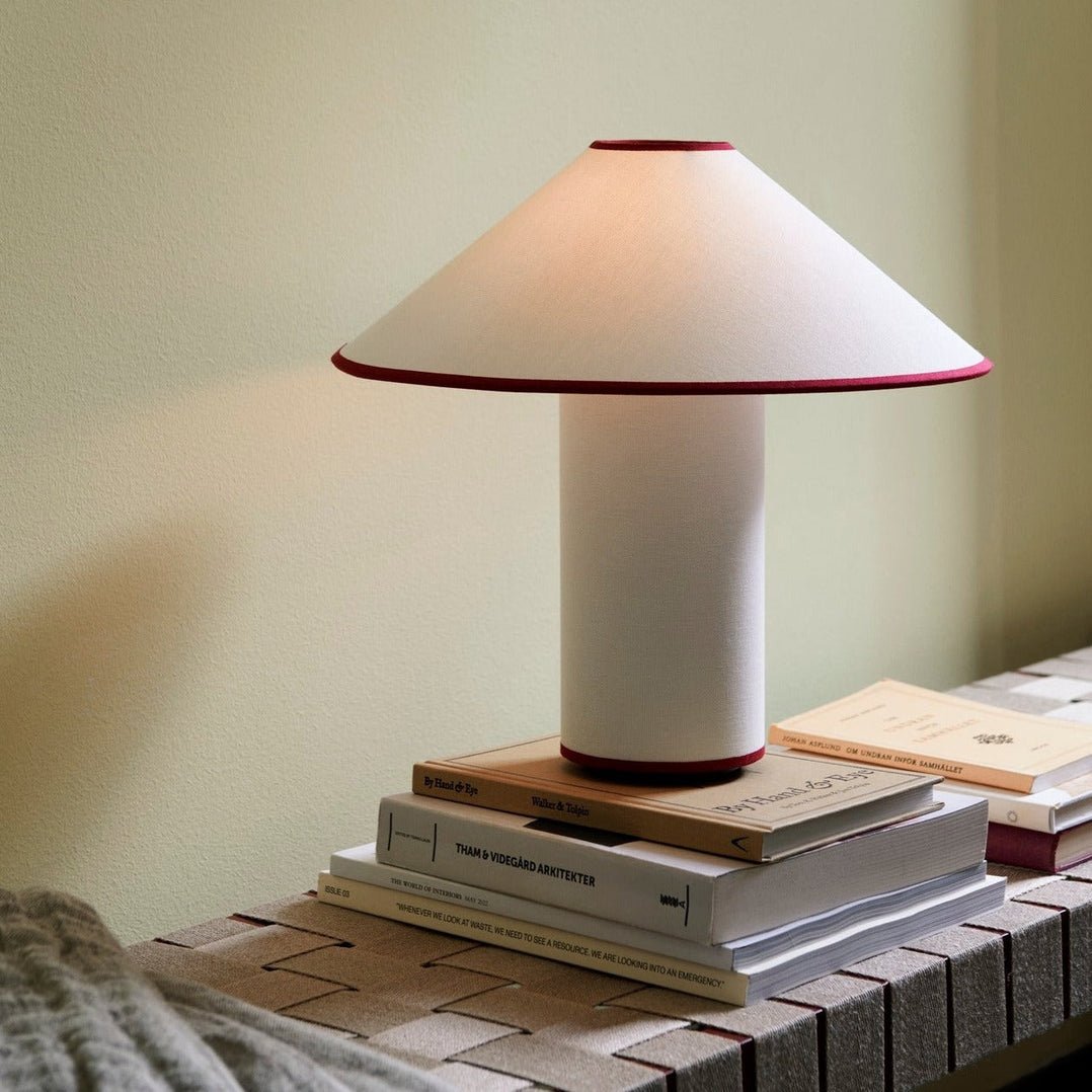 Colette Table Lamp | Art Deco Design | Red Wine Base & White Shade