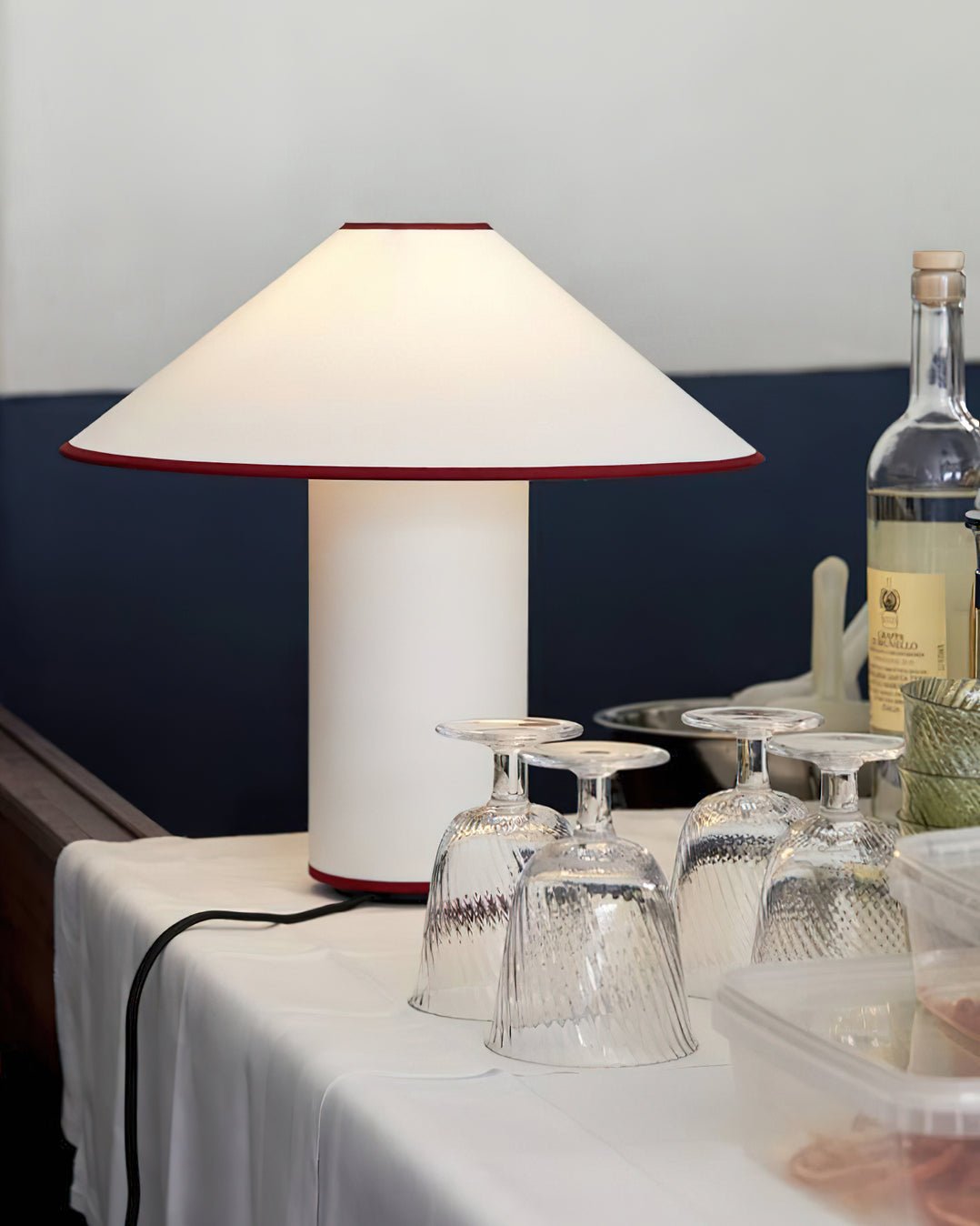 Colette Table Lamp | Art Deco Design | Red Wine Base & White Shade