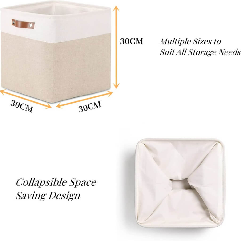 Canvas Storage Basket | White & Khaki | Multiple Sizes Available