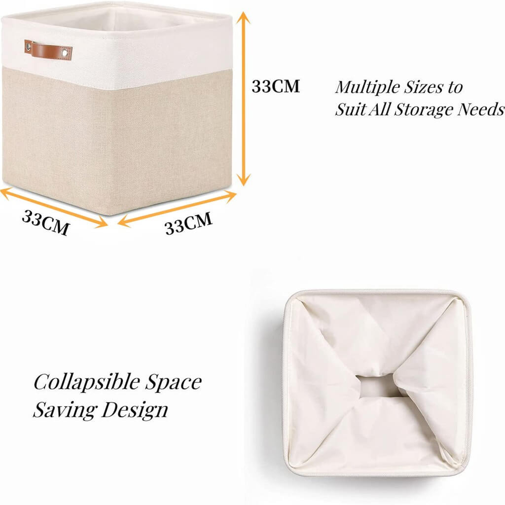 Canvas Storage Basket | White & Khaki | Multiple Sizes Available
